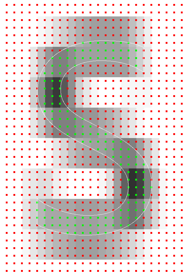Debug visualization of the horizontal pixel mask applied